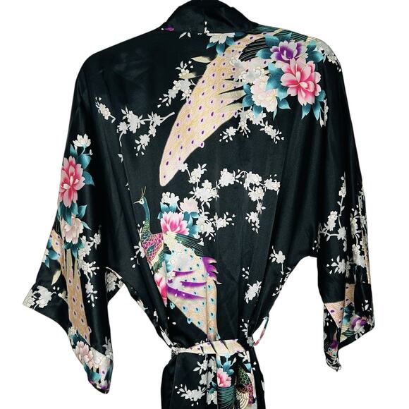 Kim + Ono Kimono Silky Maxi Robe Womens Floral Exotic Peacock Leisure Loungewear - Picture 8 of 16